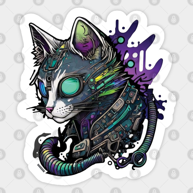 Cyber Kitty T-Shirt 4 Sticker by Focused Instability